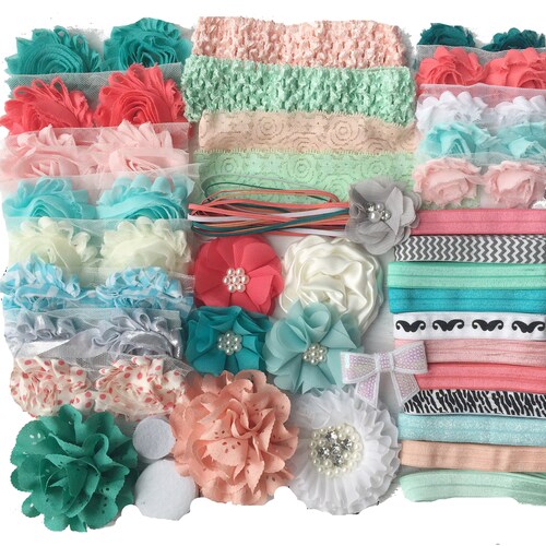Baby Shower Headband Kit coral and Mint Baby Etsy