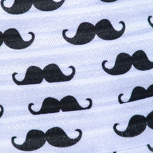 Printed Fold Over Elastic by the single yard, Mustache Elastic for Headbands and Hair Ties, 5/8&quot; Mustache FOE By the yard, 5 or 10 yards