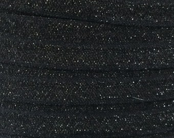 Frosted Black Fold Over Elastic, Frosted Elastic for Headbands and FOE Hairties, 5/8" Black Frosted FOE By the Yard, 5 yards or 10 yards