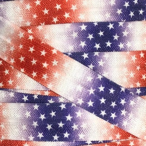 Fold Over Elastic by the single yard, Printed Elastic for Headbands and Hairties, 5/8&quot; Star Spangled FOE By the yard, 5 yards or 10 yards