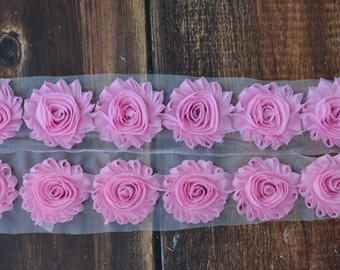 2.5" Shabby Rose Trim Wholesale, Flowers for Shabby Chic Headbands, By the yard, 1/2 yard or 2 flowers, Light Pink