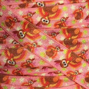 Printed Fold Over Elastic, Printed Elastic for Headbands, 5/8&quot; Turkeys and Stars Fold Over Elastic by the single yard, 5 or 10 yards
