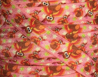 Printed Fold Over Elastic, Printed Elastic for Headbands, 5/8" Turkeys and Stars Fold Over Elastic by the single yard, 5 or 10 yards