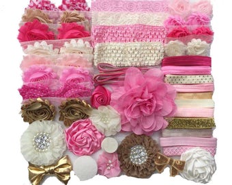 Pink and Gold Headband Kit, Baby Shower Headband Station, DIY Headband kit, Baby Girl Headbands, Headband Kit Baby Shower