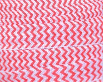 Printed Fold Over Elastic Wholesale, Printed Elastic for Headbands and Hair Ties, 5/8" Red Chevron FOE by the single yard, 5 or 10 yards