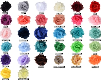 1.5 inch Mini Shabby Flowers Wholesale, Mini Flowers for Headbands, Rose Trim By the yard, 1/2 yard or 2 flowers, 32 Colors to choose from