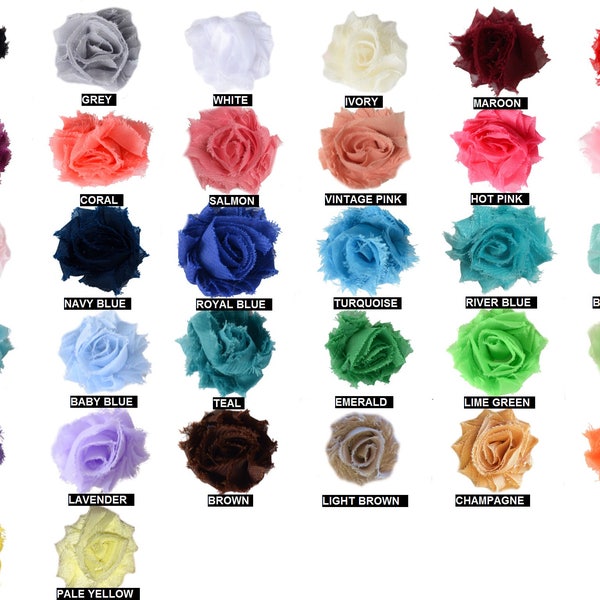 1.5 inch Mini Shabby Flowers Wholesale, Mini Flowers for Headbands, Rose Trim By the yard, 1/2 yard or 2 flowers, 32 Colors to choose from