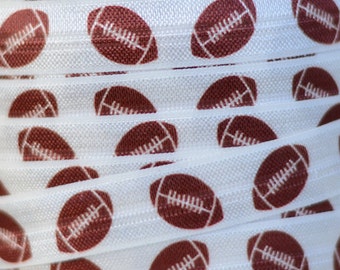 Printed Fold Over Elastic, Sports Elastic for Baby Headbands and Hairties, 5/8" Football FOE By the single yard, 5 or 10 yards