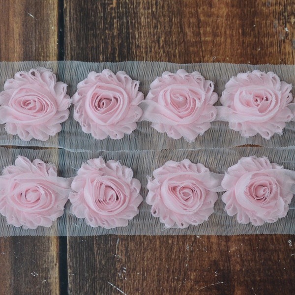 2.5 inch Shabby Flowers Wholesale, Flowers for Baby Headbands, Shabby Flowers By the yard, 1/2 yard or 2 flowers, Pale Pink