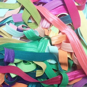 FOE Elastic GRAB BAG 5/8&quot; Elastic by the Yard, Fold Over Elastic for New Baby Headbands, 5/8&quot; Elastic Grab Bag of 50 Yards Solid Colors