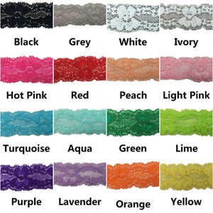 Lace Elastic 1", Stretch Lace Elastic for Headbands, 1" Lace Elastic by the single yard, 5 or 10 yards - 17 Colors to Choose From
