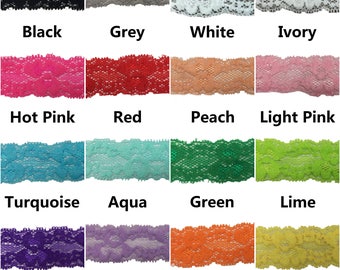 Lace Elastic 1", Stretch Lace Elastic for Headbands, 1" Lace Elastic by the single yard, 5 or 10 yards - 17 Colors to Choose From