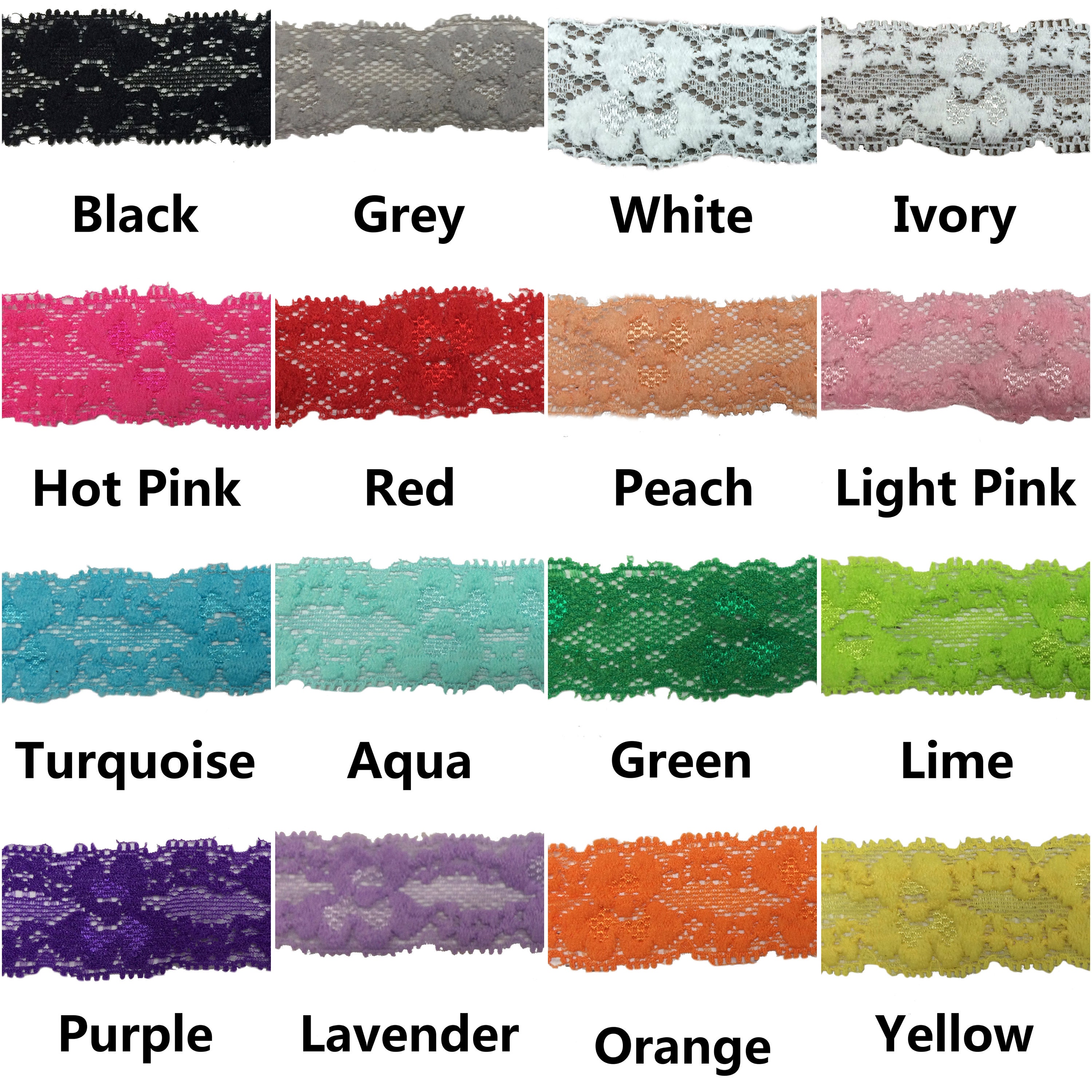 Lace Elastic 1, Stretch Lace Elastic for Headbands, 1 Lace Elastic by the  Single Yard, 5 or 10 Yards 17 Colors to Choose From 