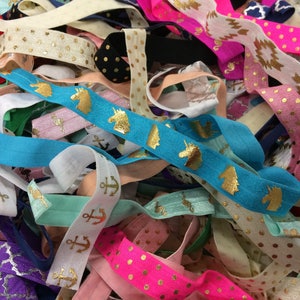 FOE Elastic GRAB BAG 5/8&quot; Wholesale, Printed Fold Over Elastic for Baby Headbands, 5/8 inch Elastic Grab Bag of 50 Yards - Foils