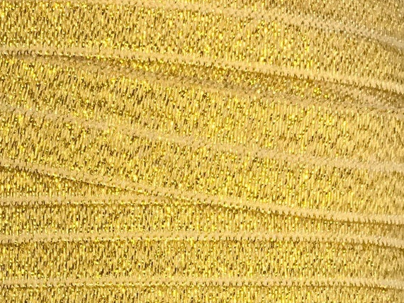 Frosted Old Gold Elastic, Frosted Fold Over Elastic for Baby Headbands and Elastic Hair Ties, Frosted FOE By the Yard, 5 yards or 10 yards