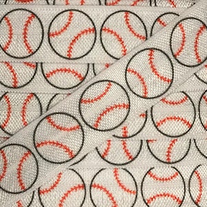 Printed Fold Over Elastic by the single yard, Sports Elastic for Baby Headbands and Hairties, 5/8&quot; Baseball FOE By the yard, 5 or 10 yards