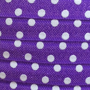 5/8 inch Elastic, Polka Dot Elastic for Headbands and Hair Ties, 5/8&quot; Puple Polka Dot Elastic by the single yard, 5 or 10 yards