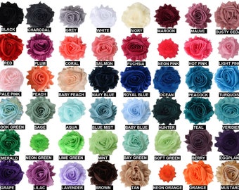 Shabby Flowers 2.5 inches Shabby Rose Trim Wholesale, Shabby Chiffon Flower Headbands, By the yard, 1/2 yard or 2 flowers, Over 50 Colors
