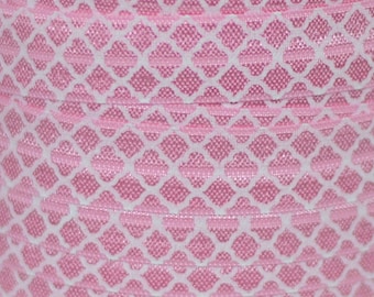 Printed Fold Over Elastic, Quatrefoil Elastic for Headbands and Hair Ties, 5/8" Pink Quatrefoil FOE by the single yard, 5 or 10 yards