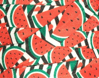 Elástico plegable de sandía, elástico para diademas de bebé, lazos para el cabello FOE, elástico plegable de fruta de sandía de 5/8 "por 1 yarda, 5 o 10 yardas