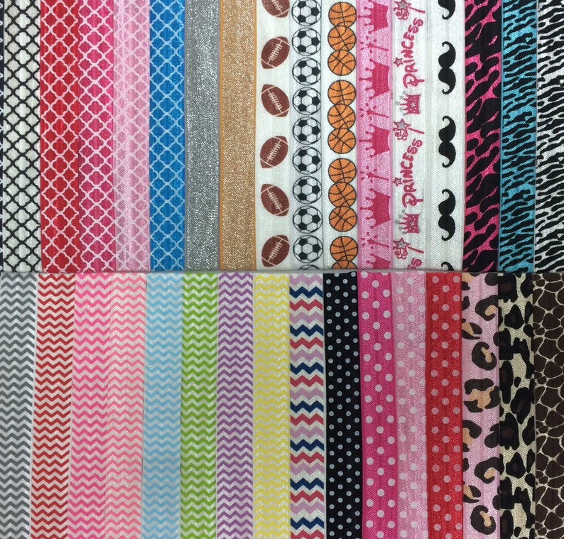 FOE Elastic GRAB BAG 5/8 Wholesale, Printed Fold Over Elastic for Baby Headbands, 5/8 inch Elastic Grab Bag of 50 Yards Prints image 2