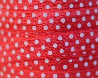 5/8 inch Elastic, Polka Dot Elastic for Headbands and Hair Ties, 5/8" Red Polka Dot FOE by the single yard, 5 or 10 yards