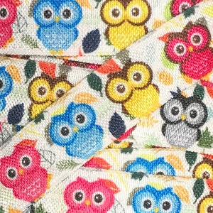 Printed Foldover Elastic Wholesale, Animal Print Elastic for Hairties, 5/8&quot; Owls Fold Over Elastic by the single yard, 5 or 10 yards