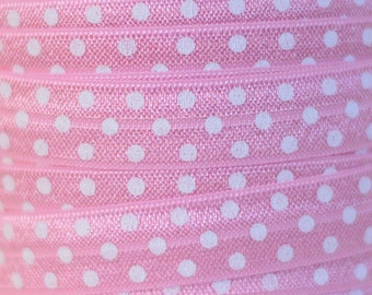 Printed FOE Elastic, Polka Dot Elastic for Baby Headbands and FOE Hairties, 5/8" Pink Polka Dot FOE by the single yard, 5 or 10 yards