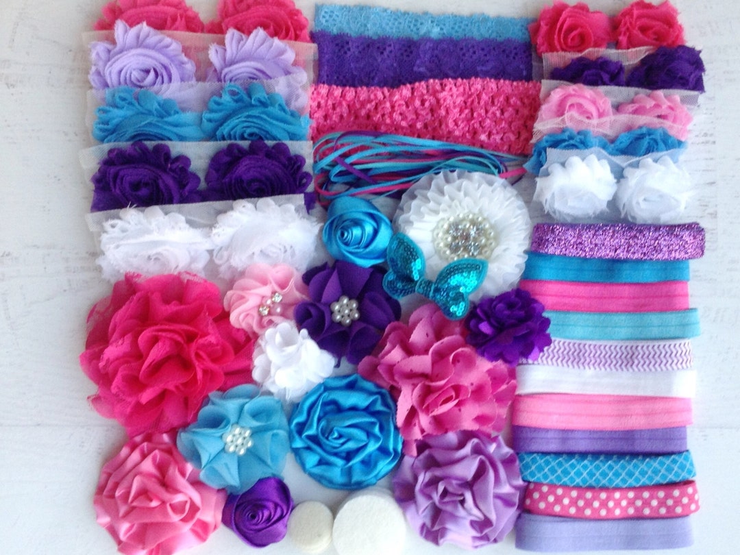 Baby Shower Headband Kit turquoise, Purple and Pink, Baby Shower Headband Station, DIY Headband
