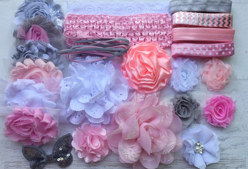 Baby Shower Headband Kit mini Pink and Grey Baby Etsy