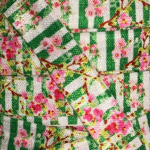 Irish Fold Over Elastic, Printed Elastic for Baby Headbands FOE Hair Ties, 5/8&quot; Irish Gardens Elastic by the single yard, 5 or 10 yards