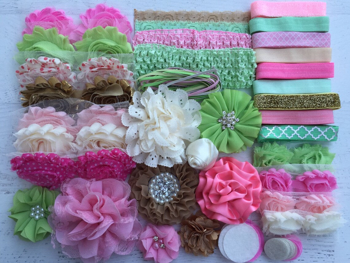Baby Shower Headband Kit pink Mint and Gold Baby Etsy