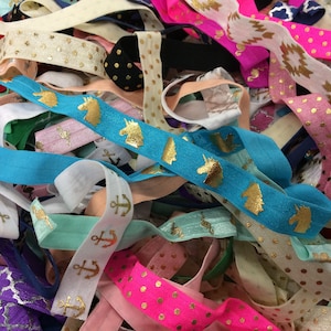 Foil Fold Over Elastic GRAB BAG 5/8&quot; Wholesale, Fold Over Elastic for New Baby Headbands, 5/8&quot; FOE Grab Bag of 25 Half Yards - Foils