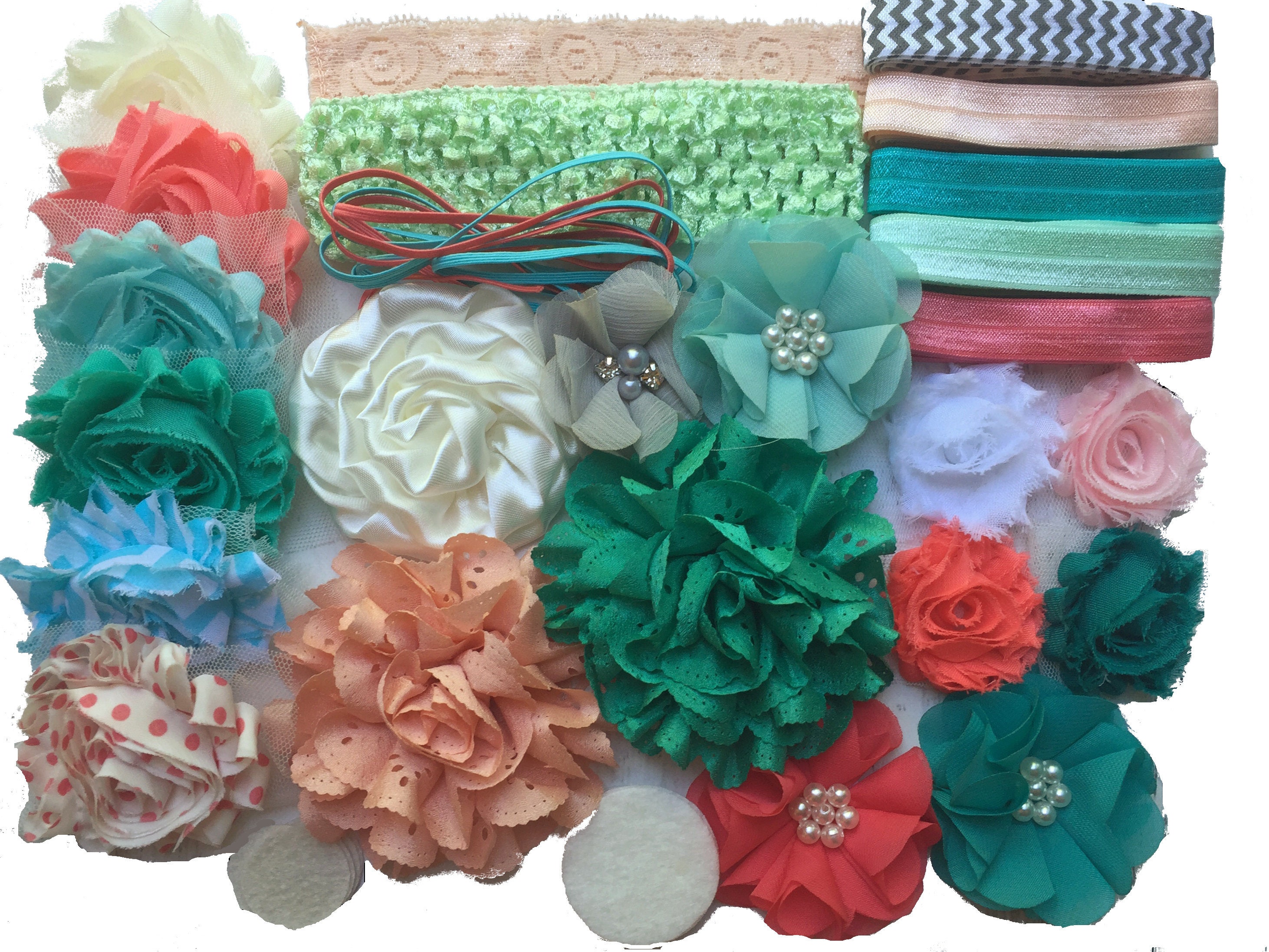 DIY Baby Shower Headband Kit - Make Over 30 Headbands In Coral \u0026 Mint  Colors Coral Mint Headbands, image size:2924x2193