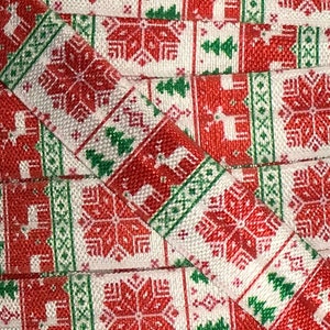 Printed Fold Over sold by the yard, Printed Elastic for Girl Headbands, 5/8&quot; White w/ Christmas Prints elastic by 1 yard, 5 or 10 yards