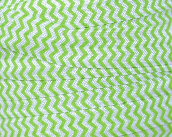 Printed Fold Over Elastic, Printed Elastic for Headbands and Hairties, 5/8 inch Lime Green Chevron FOE By the yard, 5 or 10 yards