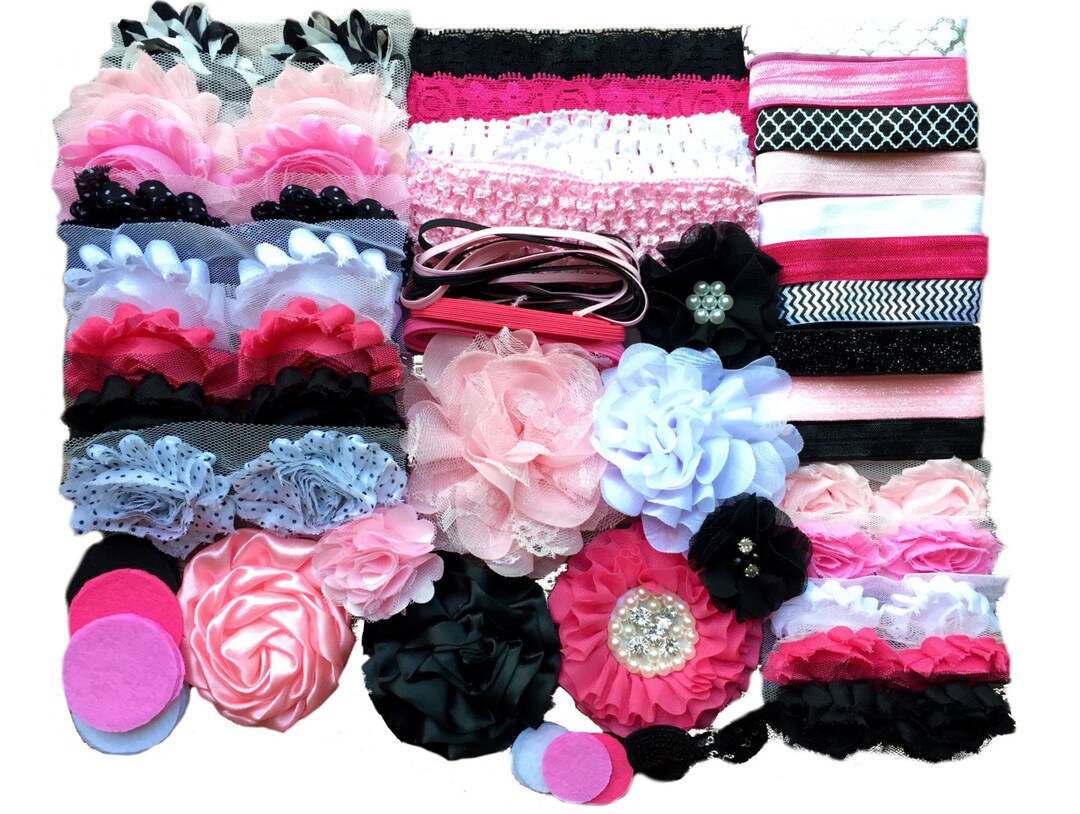 Baby Shower Headband Kit pink and Black, Baby Shower Headband Station, DIY Headband Kit, Baby