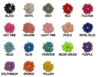 2.5" Pearl and Rhinestone Mesh Chiffon Flowers, Wholesale Flower Heads for Baby Girl Headbands, 18 Colors to Choose From