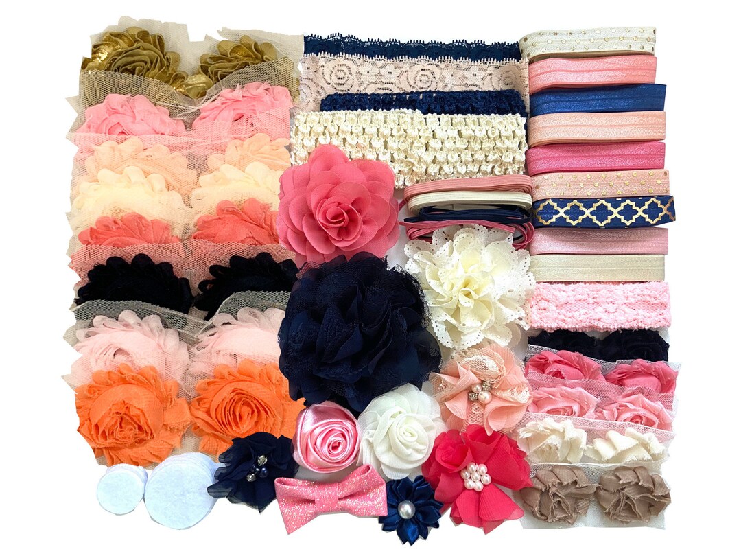 Baby Shower Headband Kit navy and Peach, Baby Shower Headband Station, DIY Headband Kit, Baby