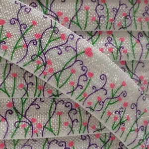 Spring Floral Fold Over Elastic, Elastic for Baby Headbands FOE Hair Ties, 5/8&quot; Spring Floral Elastic by the single yard, 5 or 10 yards