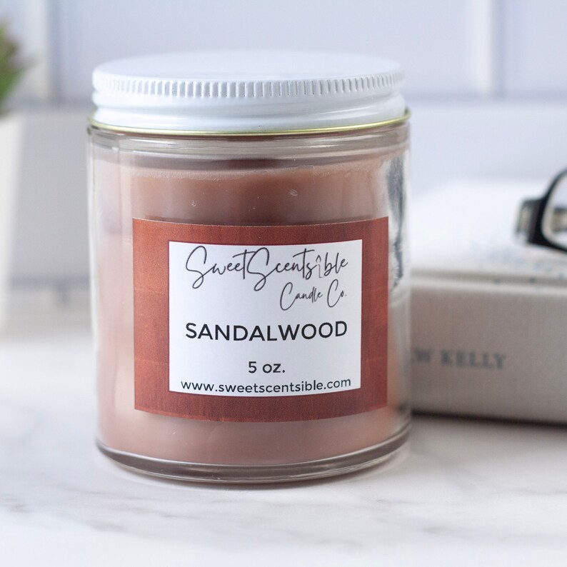 Sandalwood Spa Scented Soy Candle, Woodsy Calming Fragrant Candle, Aromatherapy Fragrance Home