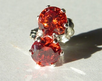 Orange Round Cubic Zirconia Sterling Silver Stud Earrings