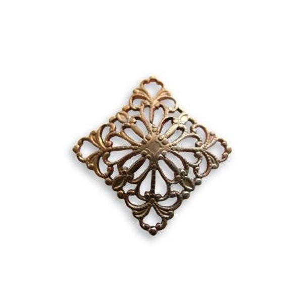 Vintaj Natural Brass F20 20mm Square Dapped Filigree *1 piece*