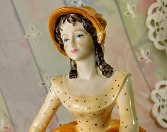 Coalport Lady Figurine, Vintage Ladies of Fashion Constance Figurine Hand Painted Bone China, Pretty Historical Lady in Yellow Figurine Gift