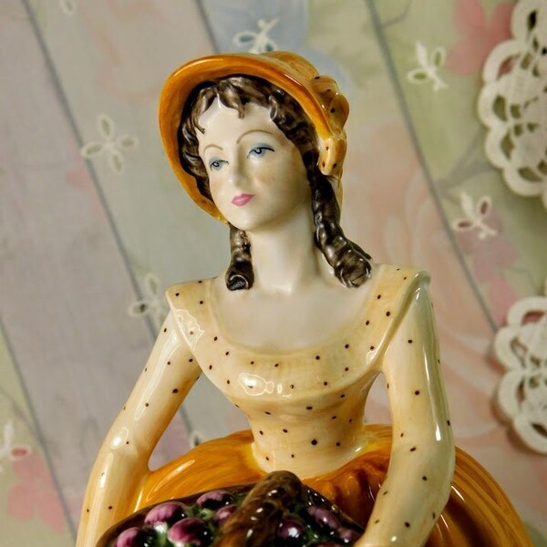 Coalport Lady Figurine, Vintage Ladies of Fashion Constance Figurine Hand Painted Bone China, Pretty Historical Lady in Yellow Figurine Gift