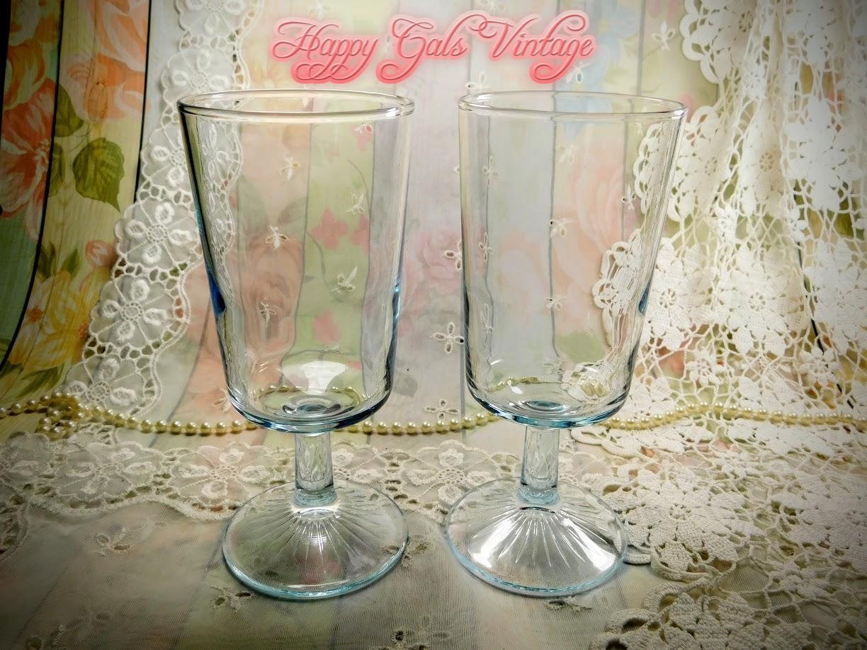 Blue Water Glasses Set of Two Vintage Clear Light Blue Glass