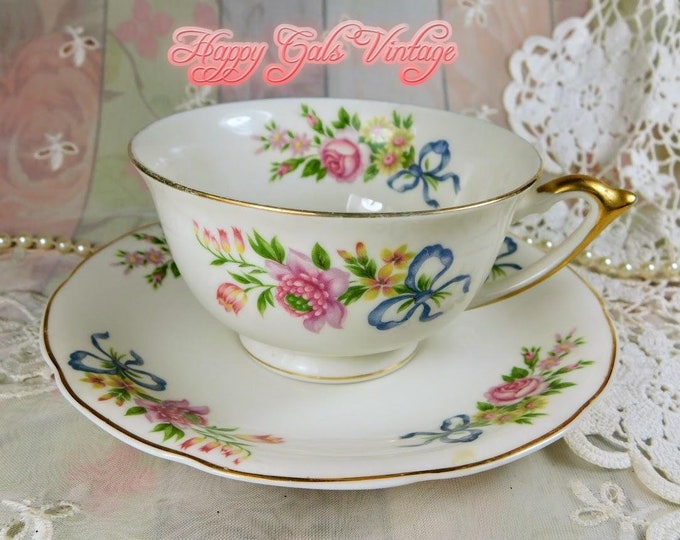 Vintage Haviland Teacup & Matching Saucer With Pink Roses, Theodore Haviland Tea Cup and Saucer Made in the USA, Vintage Collectible Teacup