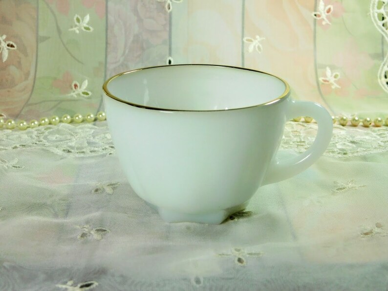 Milk Glass Teacup With Golden Rim Vintage Milk Glass White Etsy