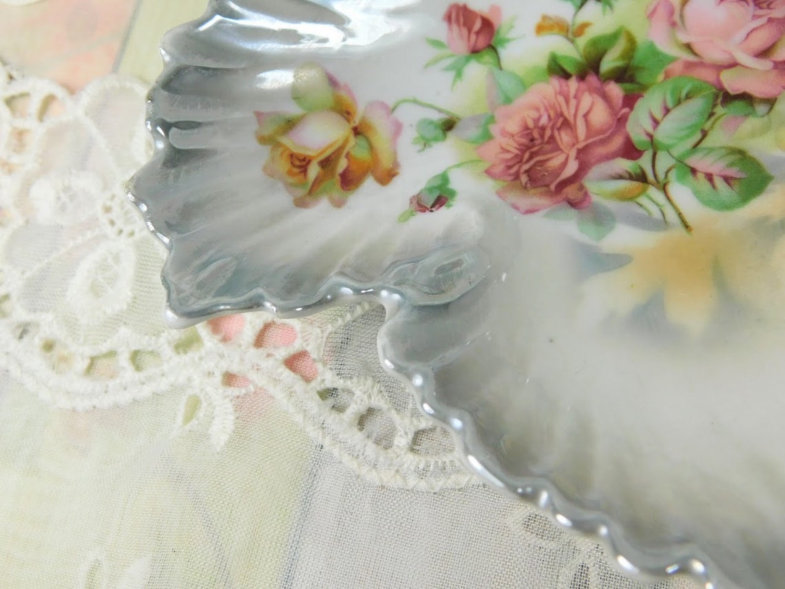 Antique Dish Antique Lusterware Dish With Pink Roses Star Etsy