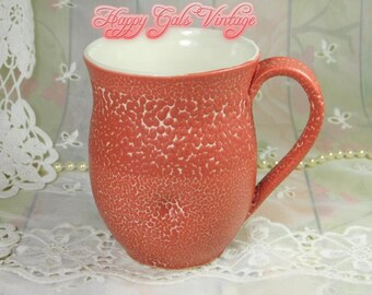 Pink Mug, Vintage Salmon Pink Mug, Vintage Porcelain Spotted Dusty Pink Mug, Vintage Tall Pink Mug Gift, Pretty Dusty Rose Pink Dotted Mug